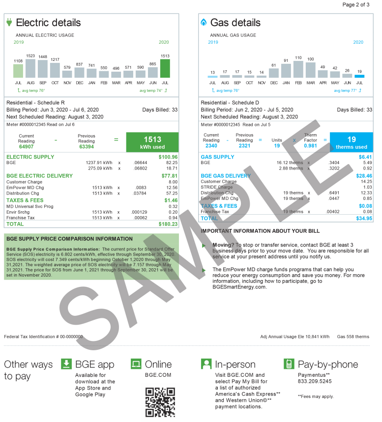 This is an image of a sample customer bill. E-bill delivery enrollment and more available through the My Bill and Usage page.